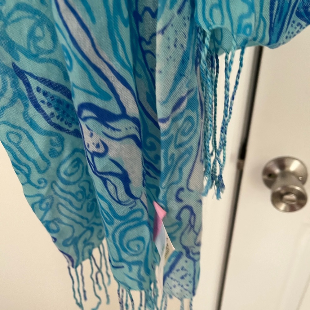 Lilly Pulitzer Blue Teal Swirl Silk-Cashmere Scarf - Picture 7 of 15